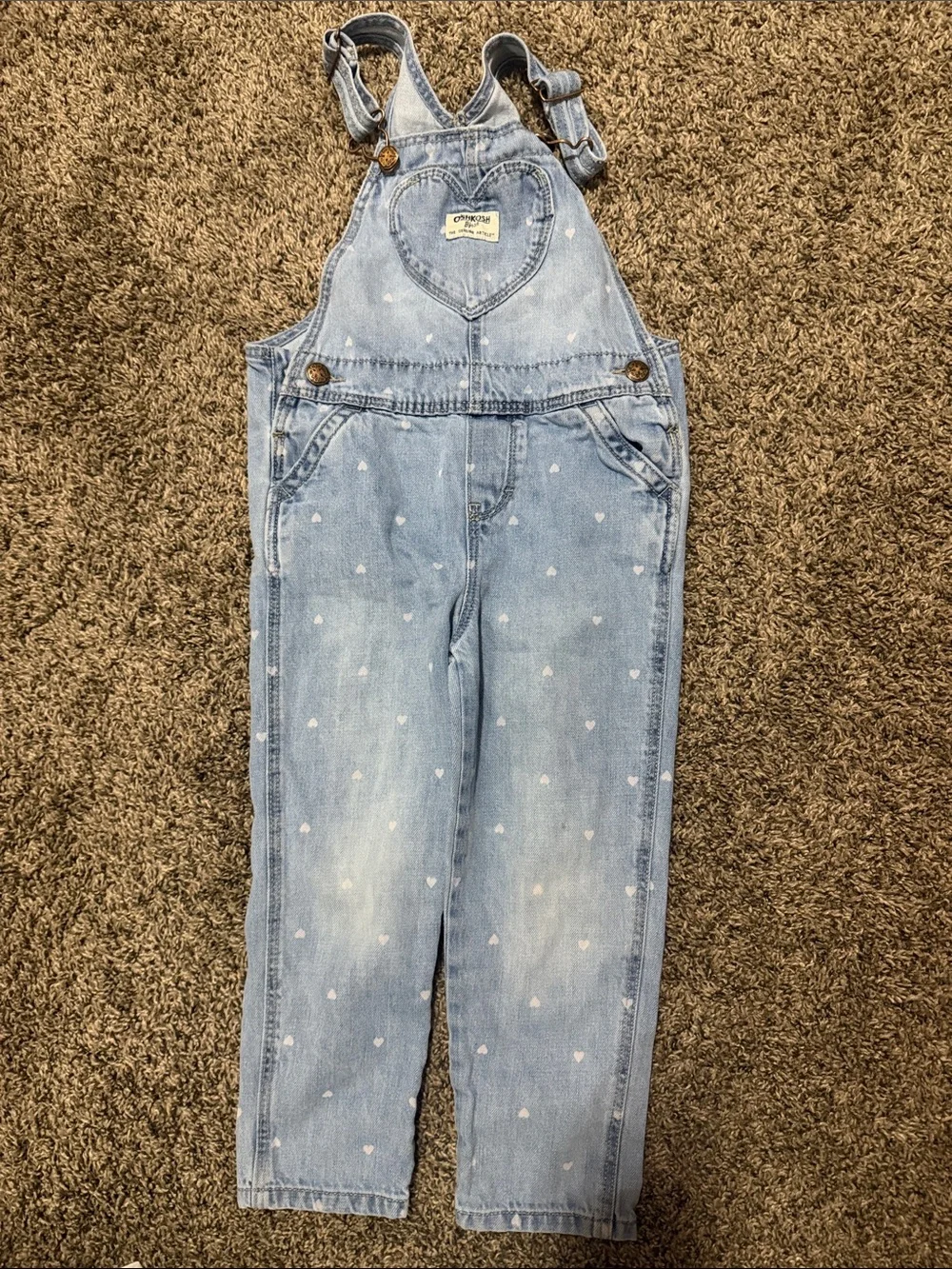 OshKosh B'gosh Light Blue Heart-Print Denim Overalls